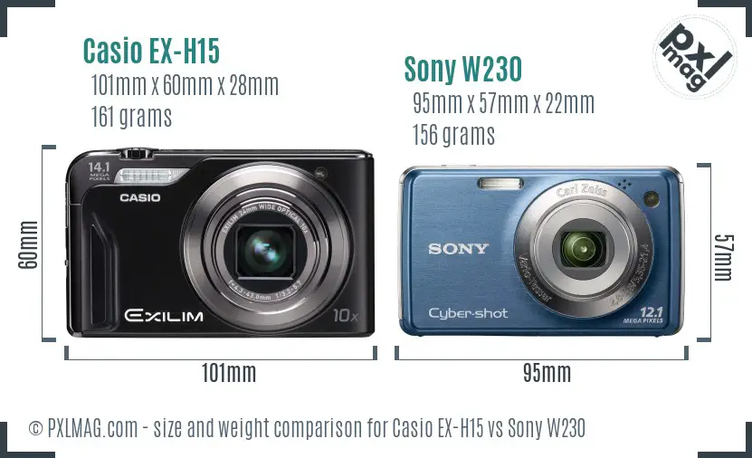 Casio EX-H15 vs Sony W230 size comparison