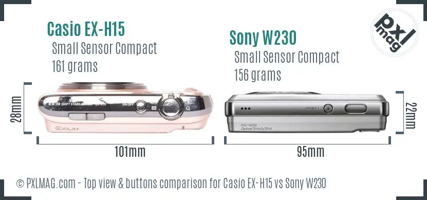 Casio EX-H15 vs Sony W230 top view buttons comparison