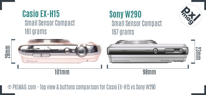 Casio EX-H15 vs Sony W290 top view buttons comparison