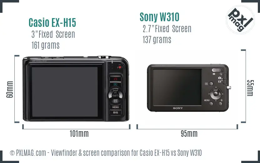 Casio EX-H15 vs Sony W310 Screen and Viewfinder comparison