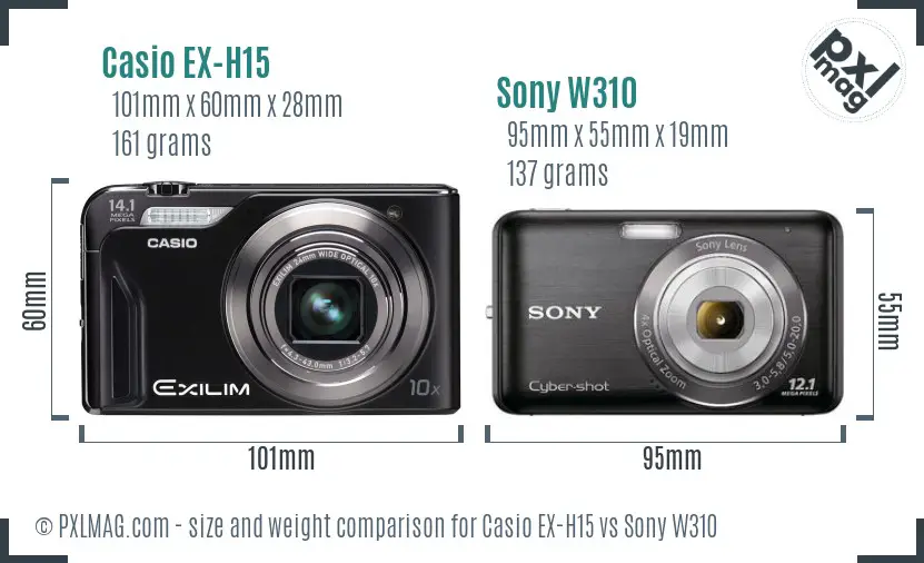 Casio EX-H15 vs Sony W310 size comparison