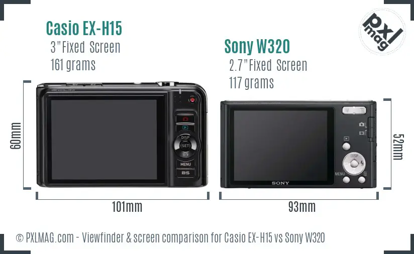 Casio EX-H15 vs Sony W320 Screen and Viewfinder comparison