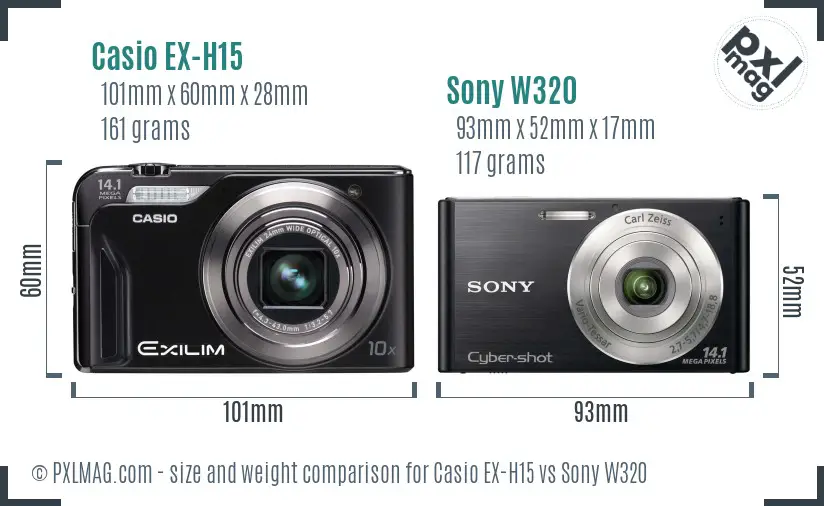 Casio EX-H15 vs Sony W320 size comparison