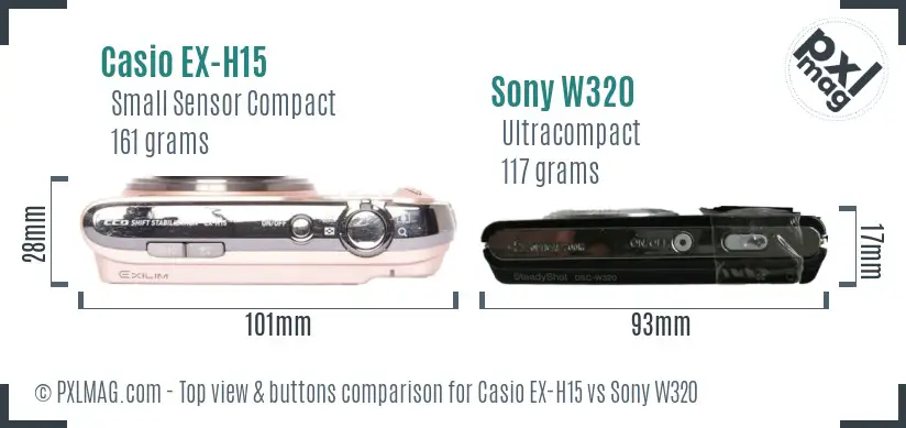 Casio EX-H15 vs Sony W320 top view buttons comparison