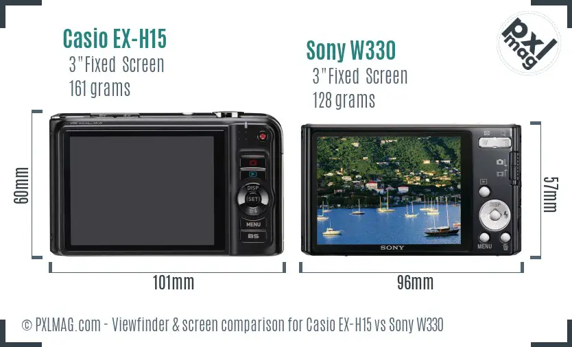 Casio EX-H15 vs Sony W330 Screen and Viewfinder comparison Casio EX-H15 vs Sony W330 Screen and Viewfinder comparison