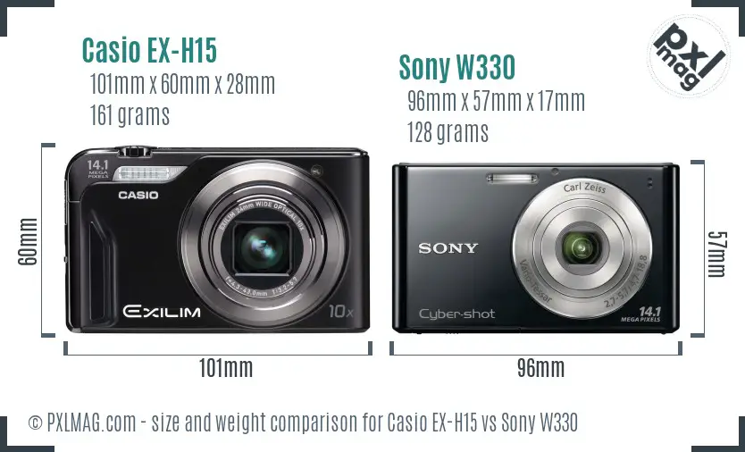 Casio EX-H15 vs Sony W330 size comparison Casio EX-H15 vs Sony W330 size comparison