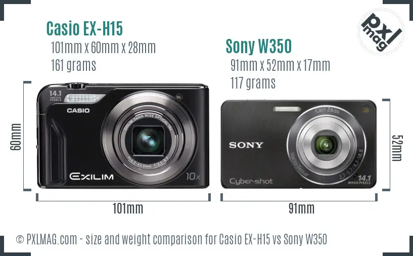 Casio EX-H15 vs Sony W350 size comparison