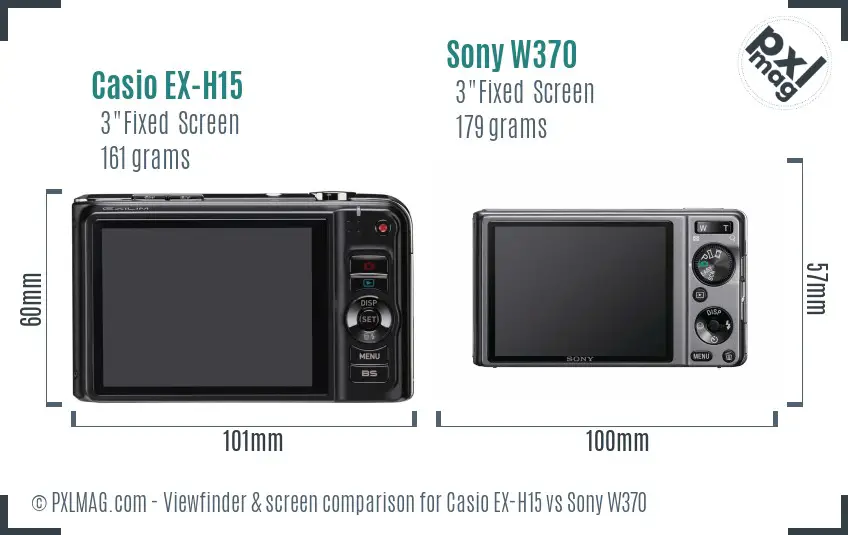 Casio EX-H15 vs Sony W370 Screen and Viewfinder comparison