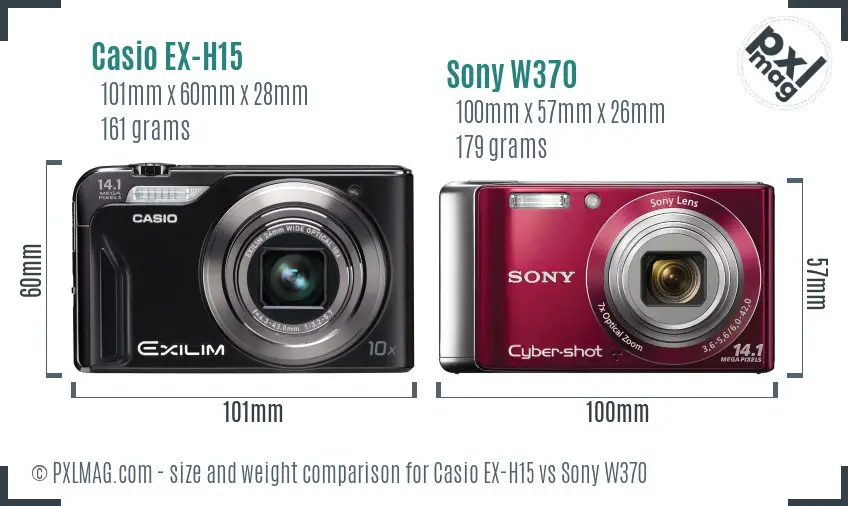 Casio EX-H15 vs Sony W370 size comparison