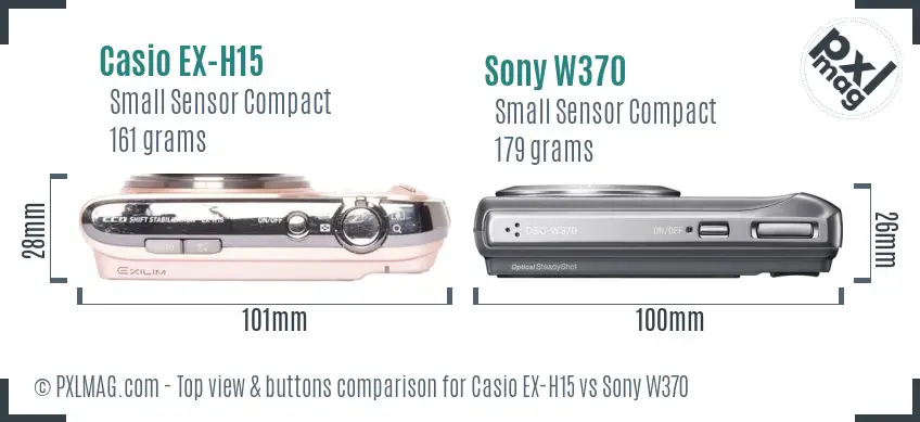 Casio EX-H15 vs Sony W370 top view buttons comparison