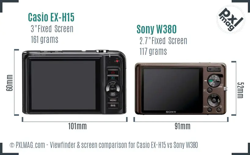 Casio EX-H15 vs Sony W380 Screen and Viewfinder comparison Casio EX-H15 vs Sony W380 Screen and Viewfinder comparison