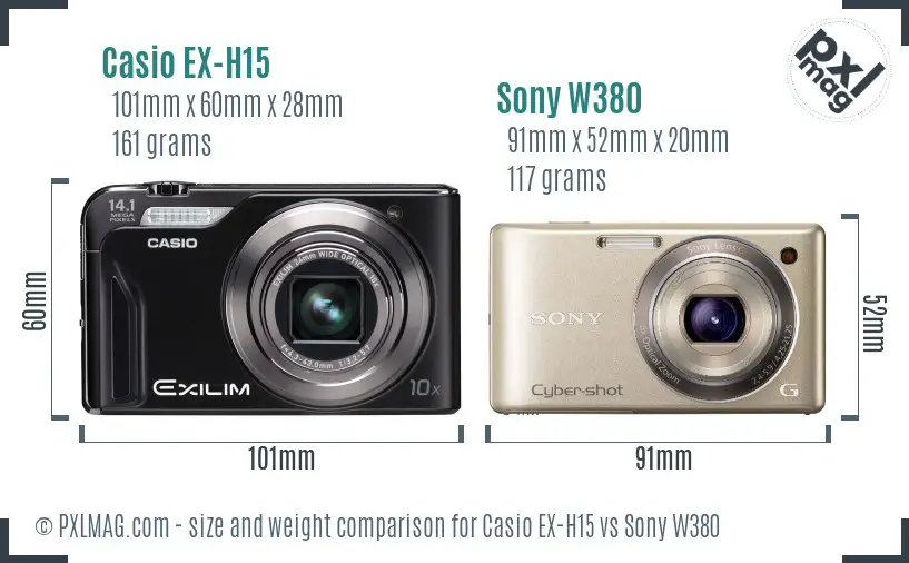 Casio EX-H15 vs Sony W380 size comparison Casio EX-H15 vs Sony W380 size comparison