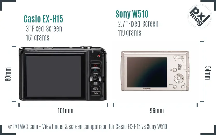 Casio EX-H15 vs Sony W510 Screen and Viewfinder comparison