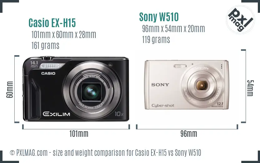 Casio EX-H15 vs Sony W510 size comparison