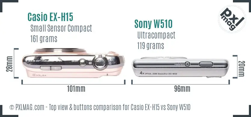 Casio EX-H15 vs Sony W510 top view buttons comparison