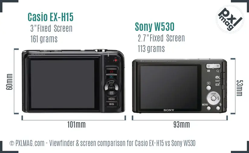 Casio EX-H15 vs Sony W530 Screen and Viewfinder comparison Casio EX-H15 vs Sony W530 Screen and Viewfinder comparison