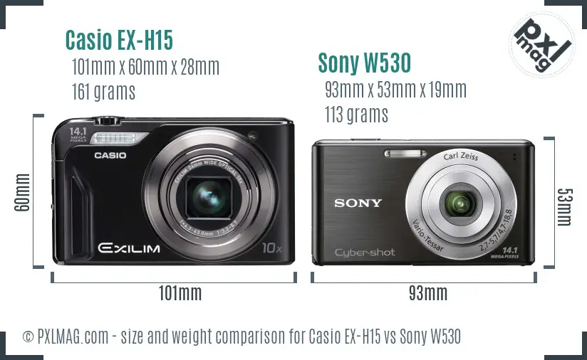 Casio EX-H15 vs Sony W530 size comparison Casio EX-H15 vs Sony W530 size comparison