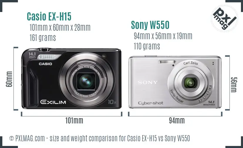 Casio EX-H15 vs Sony W550 size comparison