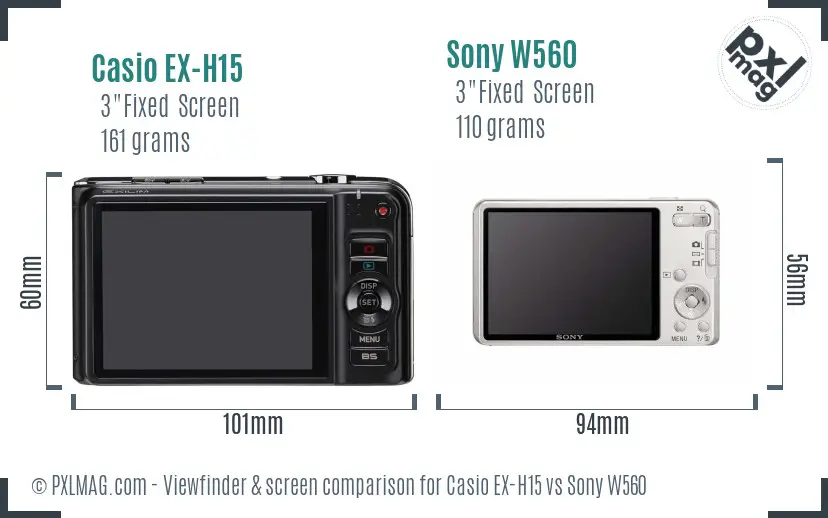 Casio EX-H15 vs Sony W560 Screen and Viewfinder comparison