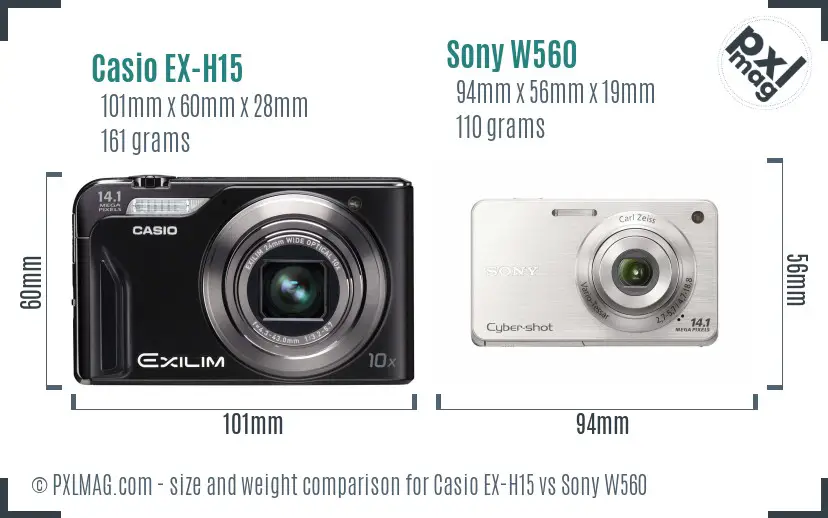 Casio EX-H15 vs Sony W560 size comparison