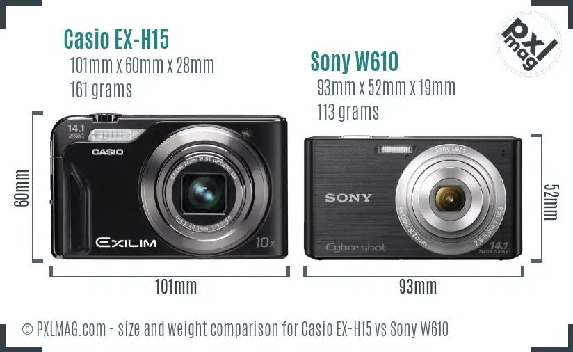 Casio EX-H15 vs Sony W610 size comparison