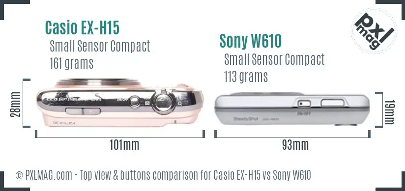 Casio EX-H15 vs Sony W610 top view buttons comparison