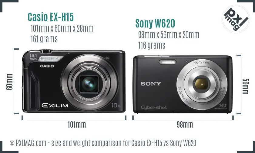 Casio EX-H15 vs Sony W620 size comparison