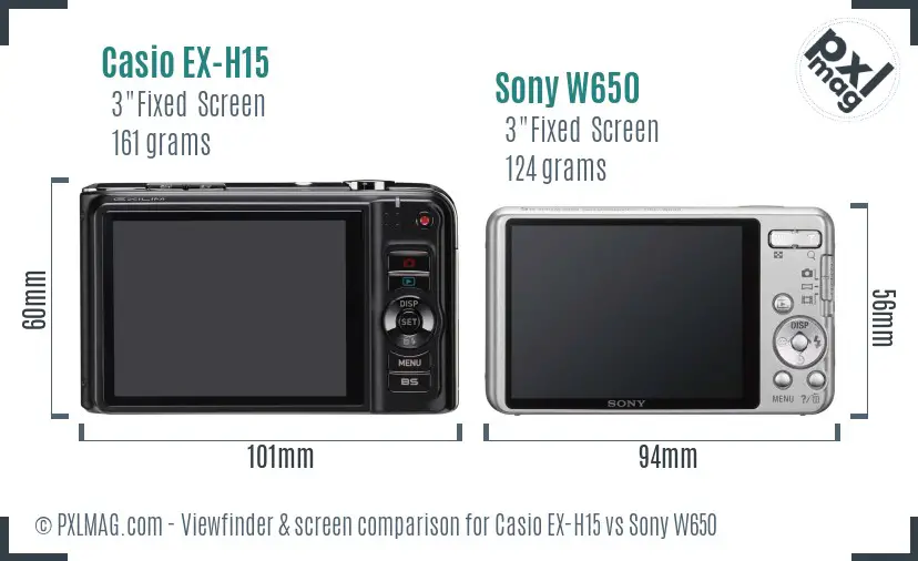 Casio EX-H15 vs Sony W650 Screen and Viewfinder comparison