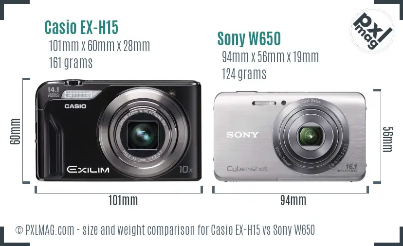 Casio EX-H15 vs Sony W650 size comparison