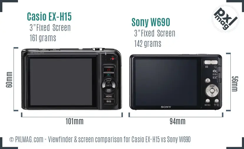 Casio EX-H15 vs Sony W690 Screen and Viewfinder comparison
