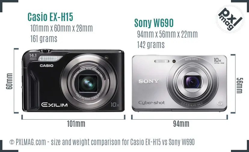 Casio EX-H15 vs Sony W690 size comparison