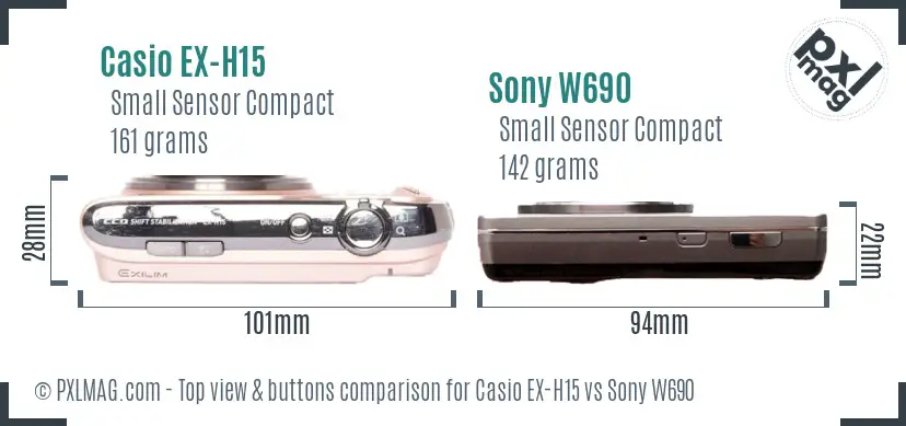 Casio EX-H15 vs Sony W690 top view buttons comparison