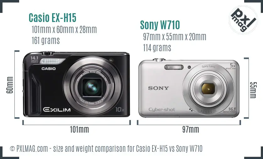 Casio EX-H15 vs Sony W710 size comparison