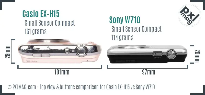 Casio EX-H15 vs Sony W710 top view buttons comparison