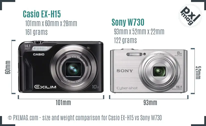 Casio EX-H15 vs Sony W730 size comparison