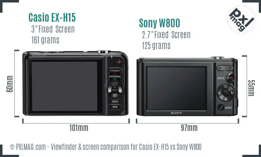 Casio EX-H15 vs Sony W800 Screen and Viewfinder comparison Casio EX-H15 vs Sony W800 Screen and Viewfinder comparison