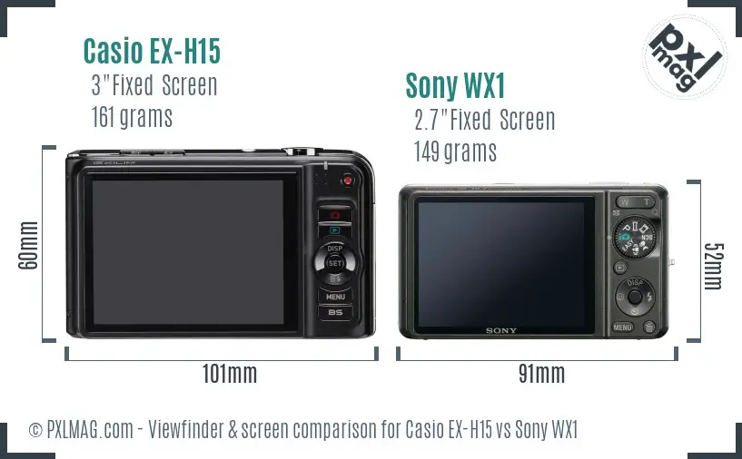 Casio EX-H15 vs Sony WX1 Screen and Viewfinder comparison