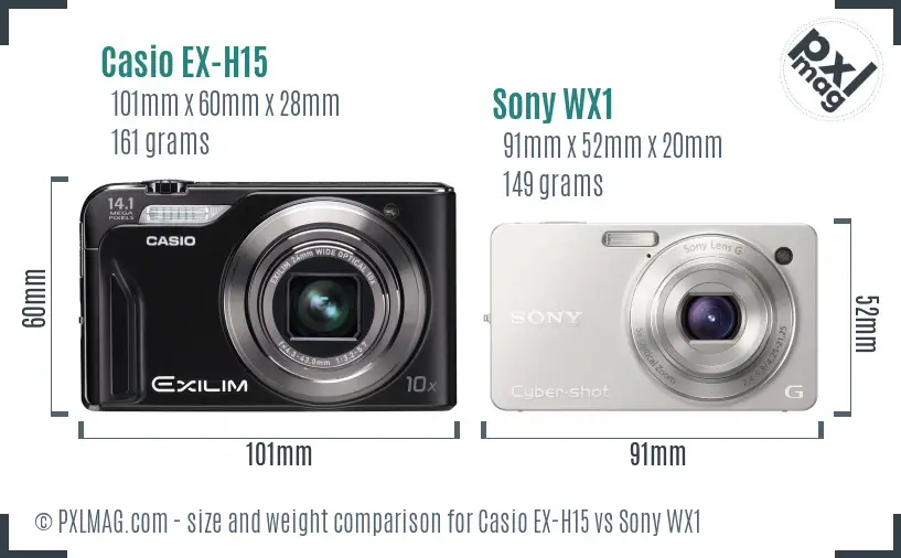 Casio EX-H15 vs Sony WX1 size comparison