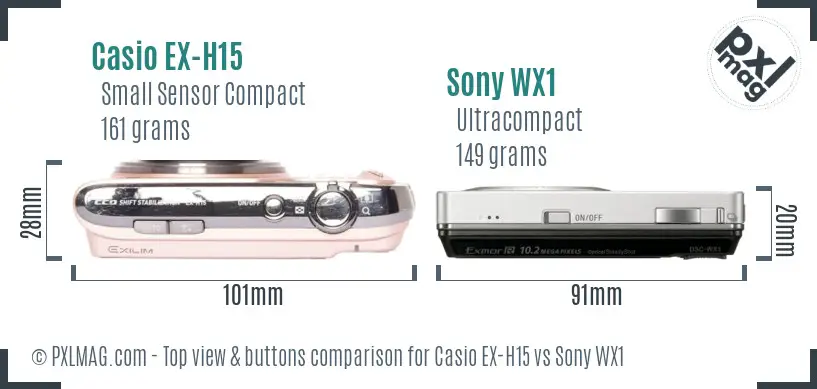Casio EX-H15 vs Sony WX1 top view buttons comparison