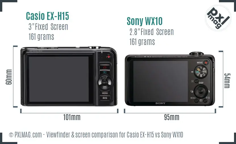 Casio EX-H15 vs Sony WX10 Screen and Viewfinder comparison