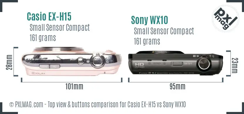 Casio EX-H15 vs Sony WX10 top view buttons comparison