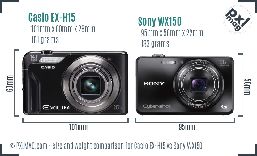 Casio EX-H15 vs Sony WX150 size comparison