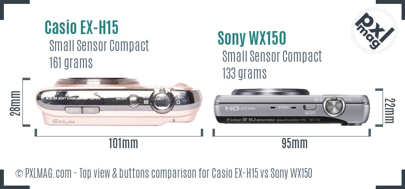 Casio EX-H15 vs Sony WX150 top view buttons comparison