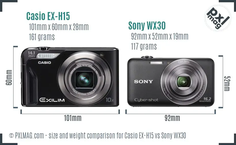 Casio EX-H15 vs Sony WX30 size comparison