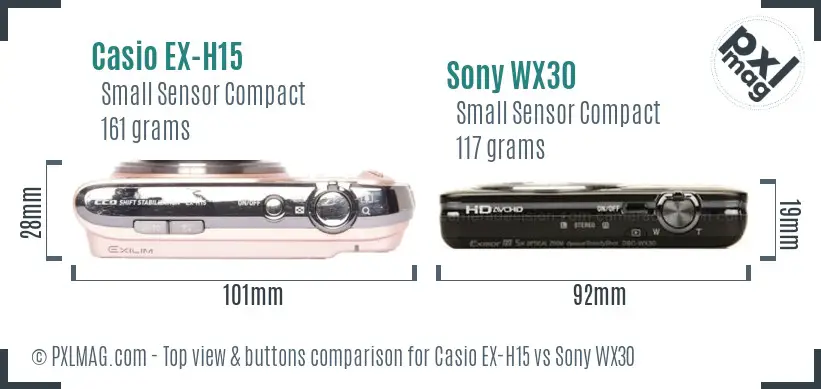 Casio EX-H15 vs Sony WX30 top view buttons comparison