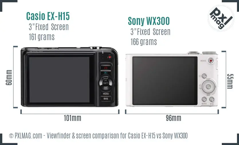 Casio EX-H15 vs Sony WX300 Screen and Viewfinder comparison