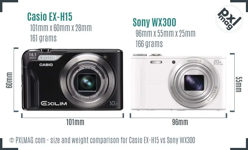 Casio EX-H15 vs Sony WX300 size comparison Casio EX-H15 vs Sony WX300 size comparison