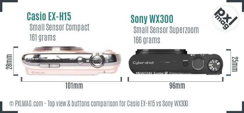 Casio EX-H15 vs Sony WX300 top view buttons comparison