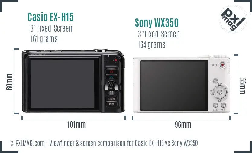 Casio EX-H15 vs Sony WX350 Screen and Viewfinder comparison