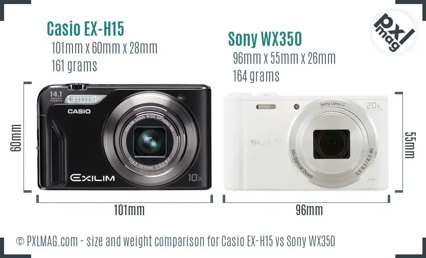 Casio EX-H15 vs Sony WX350 size comparison